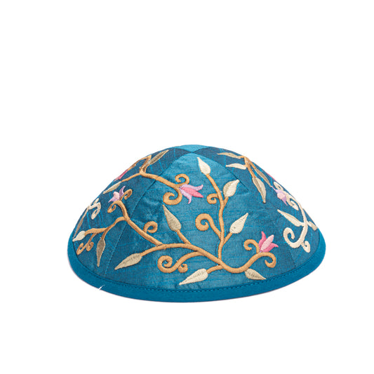 Embroidered Kippah - Flower Vine Embroidery