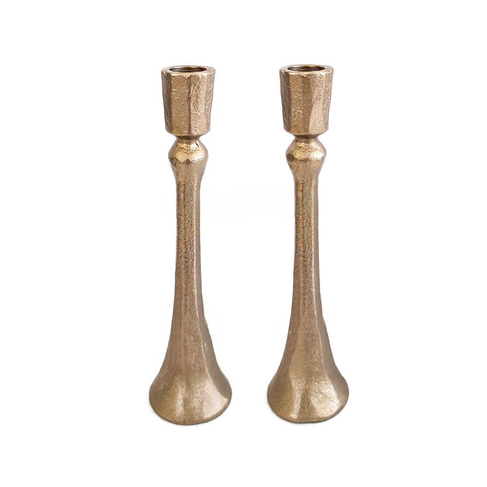 Cast Aluminum Shabbat Candlesticks, Antique Brass