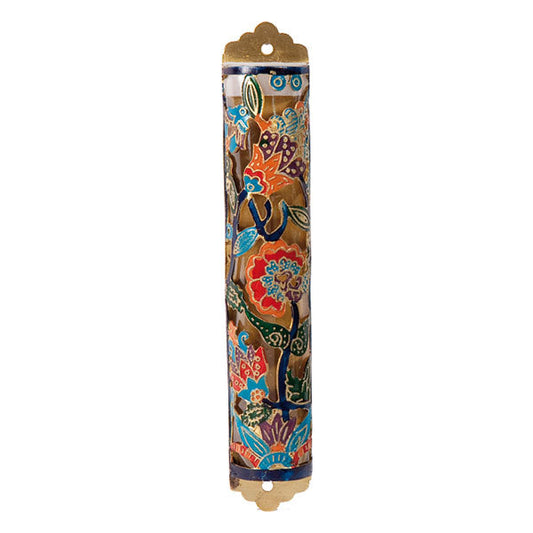 Etched Metal Mezuzah Case, Floral, 6"