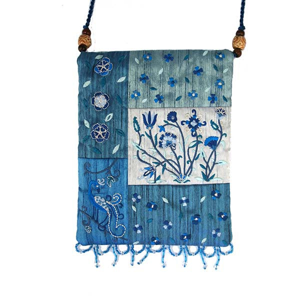 Embroidered Patchwork Bag, Blue Floral