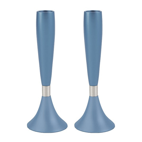 Modern Tapered Aluminum Shabbat Candlesticks, Blue