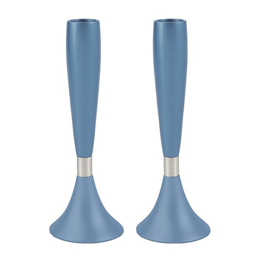 Modern Tapered Aluminum Shabbat Candlesticks, Blue