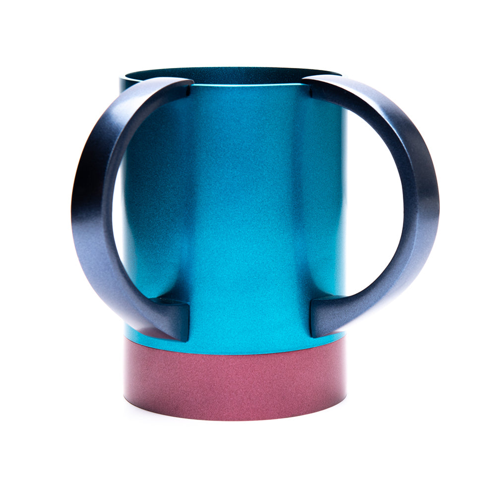 Anodized Aluminum Netilat Yadayim Cup, Turquoise and Maroon