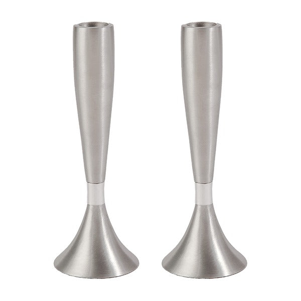 Modern Tapered Aluminum Shabbat Candlesticks, 6.5"