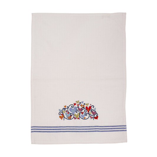 Embroidered Cotton Netilat Yedayim Towel, Hearts