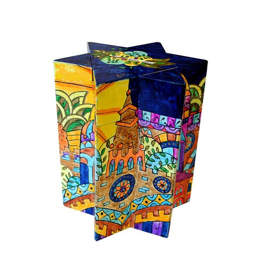 Hand Painted Wood Tzedakah Box, Jerusalem