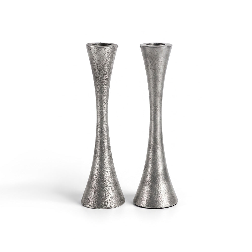 Hammered Aluminum Shabbat Candlesticks, Antique Silver 6"