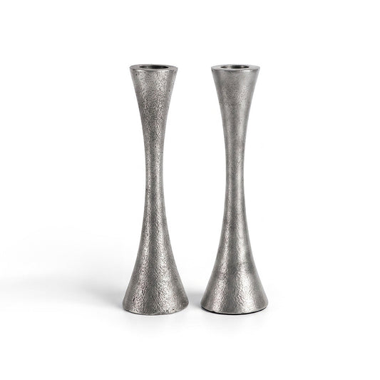 Hammered Aluminum Shabbat Candlesticks, Antique Silver 6"