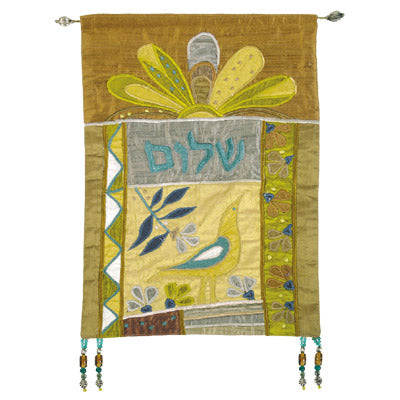 Embroidered Wall Hanging, Shalom Gold
