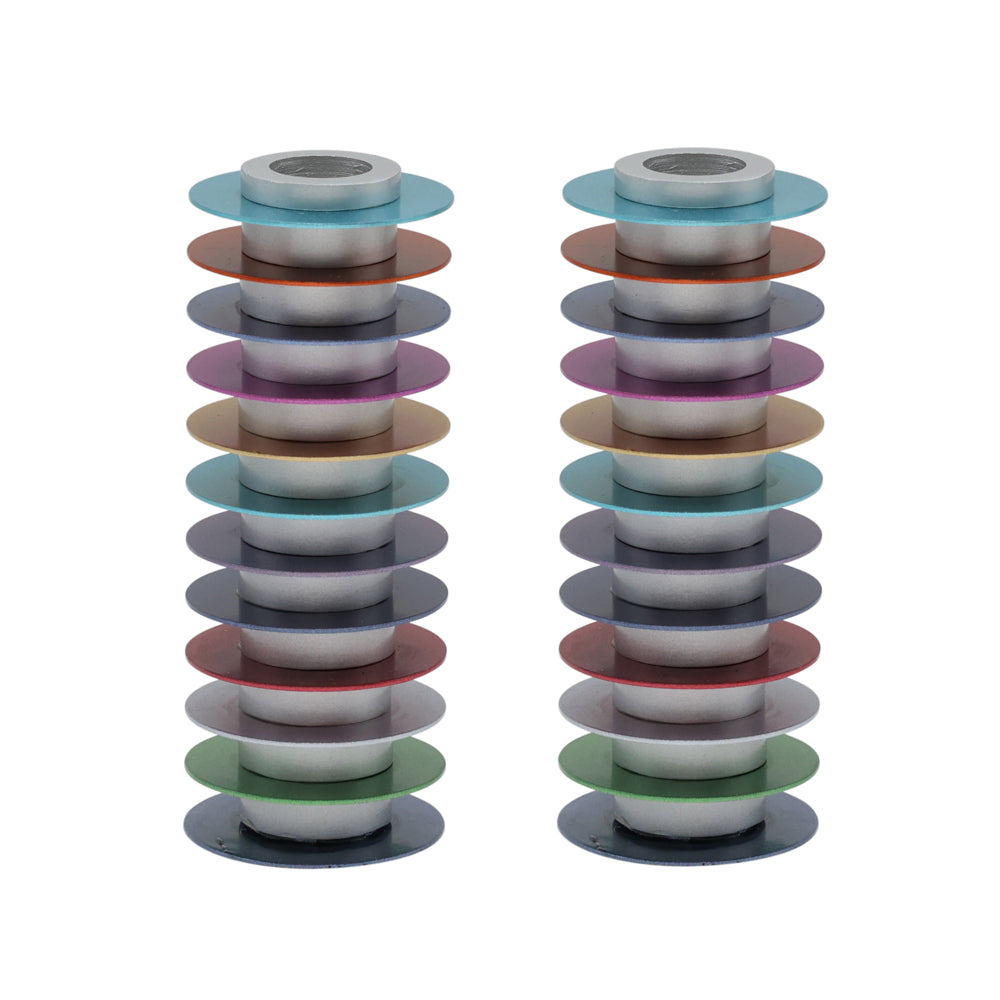 Modern Anodized Aluminum Candlesticks, Multicolor Discs