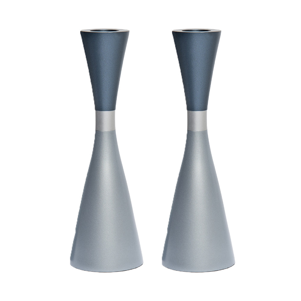 Modern Anodized Aluminum Candlesticks, Gray