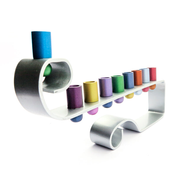 Curl Aluminum Menorah, Multicolor