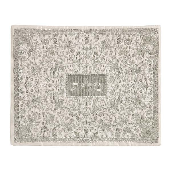 Embroidered Silk Tallit Bag, Silver