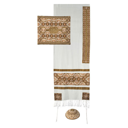 Embroidered Tallit, Symbols, Gold, 20.5" Wide