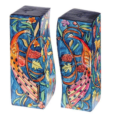 Hand Painted Wood Salt & Pepper Shakers, Peacock
