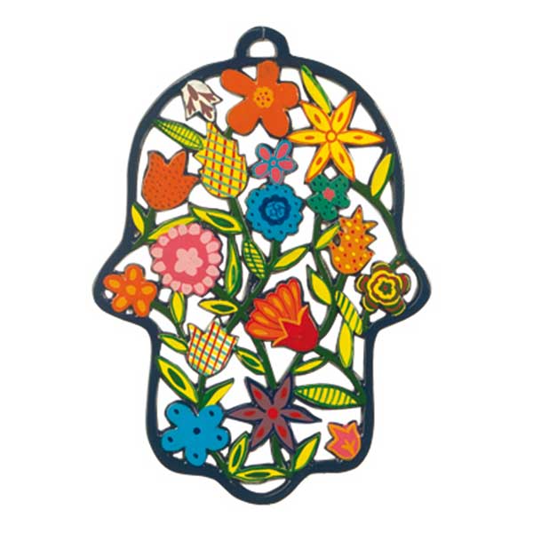 Hand Painted Metal Hamsa, Floral, 9.5"