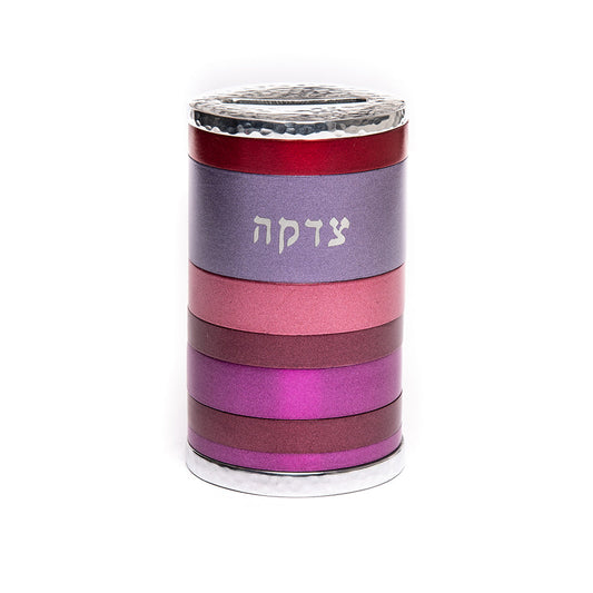Anodized Aluminum Tzedakah Box, Maroon Rings