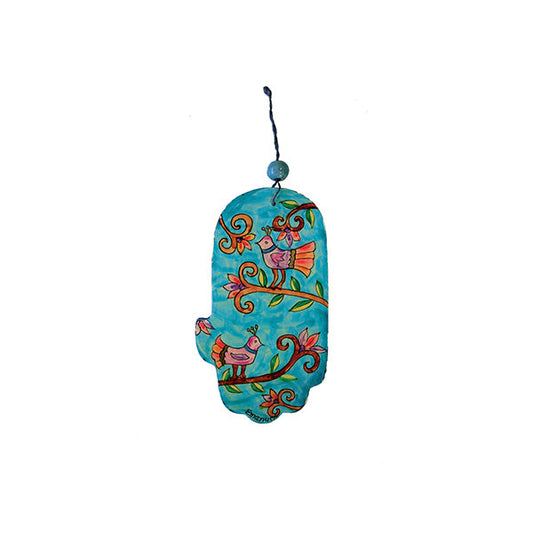 Hand Painted Wood Hamsa, Birds, 3.5"