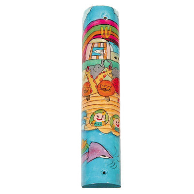 Hand Painted Wood Mezuzah, Noah's Ark, 6"