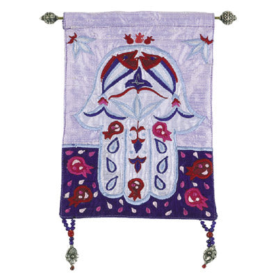 Embroidered Fabric Hamsa Wall Hanging, Fish Motif, 9.5"