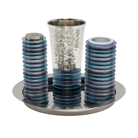 Hammered Metal Havdalah Set, Blue Discs