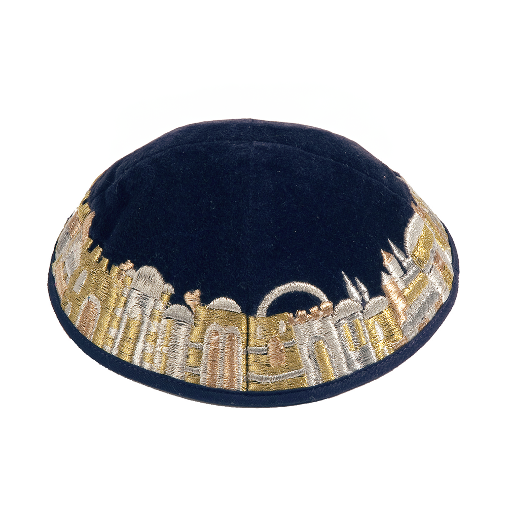 Velvet Embroidered Kippah, Gold