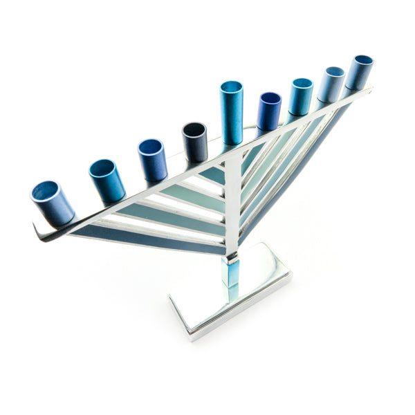 Anodized Aluminum Chabad Menorah, Blue, 8.5"