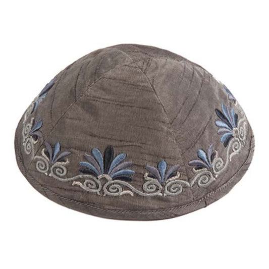 Wave Embroidered Kippah, Gray