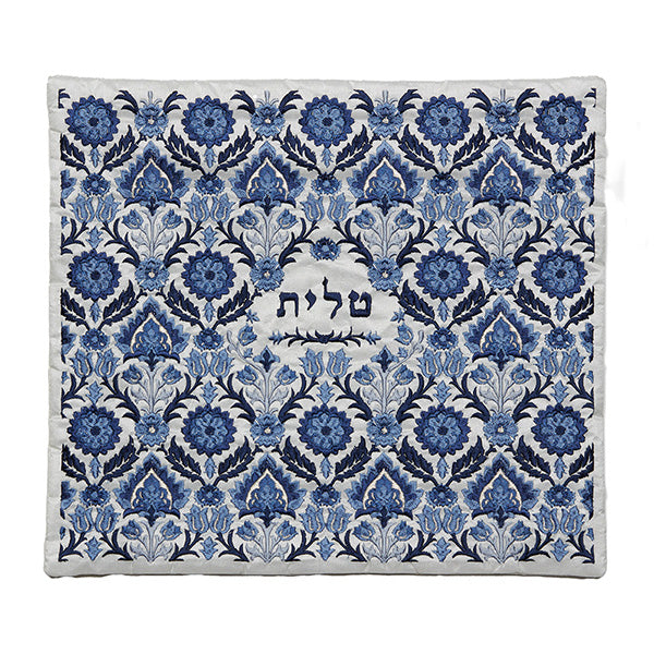 Embroidered Silk Tallit Bag, Antique Floral Blue