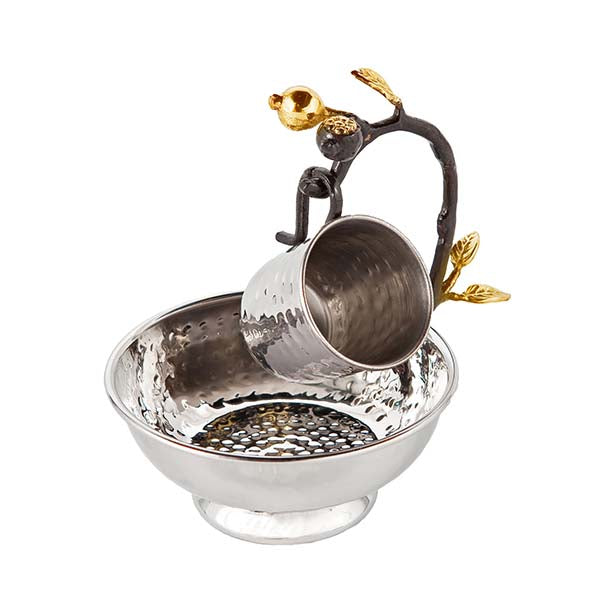 Hammered Metal Mayim Achronim Set, Pomegranate
