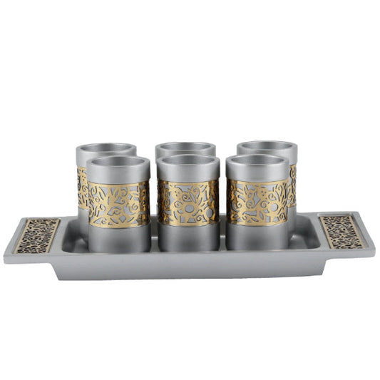 Cutout Metal Liquor Cup Set with Tray, Set of 6