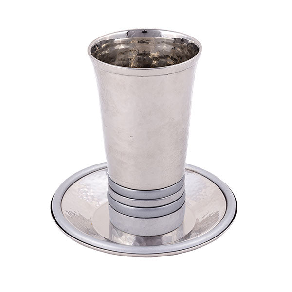 Hammered Metal Kiddush Cup, Pronounced Rings