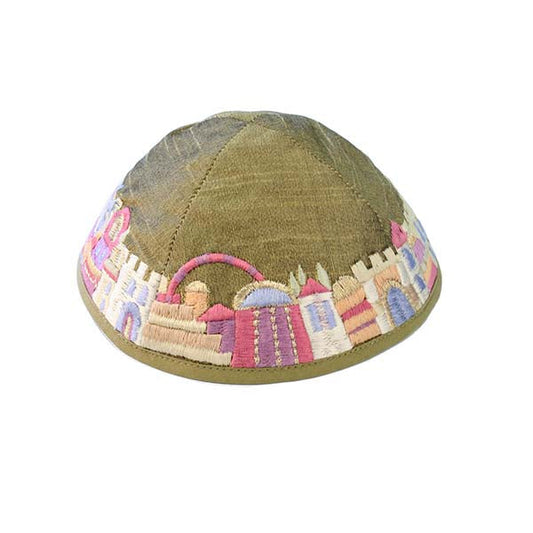 Jerusalem Embroidered Kippah, Gold