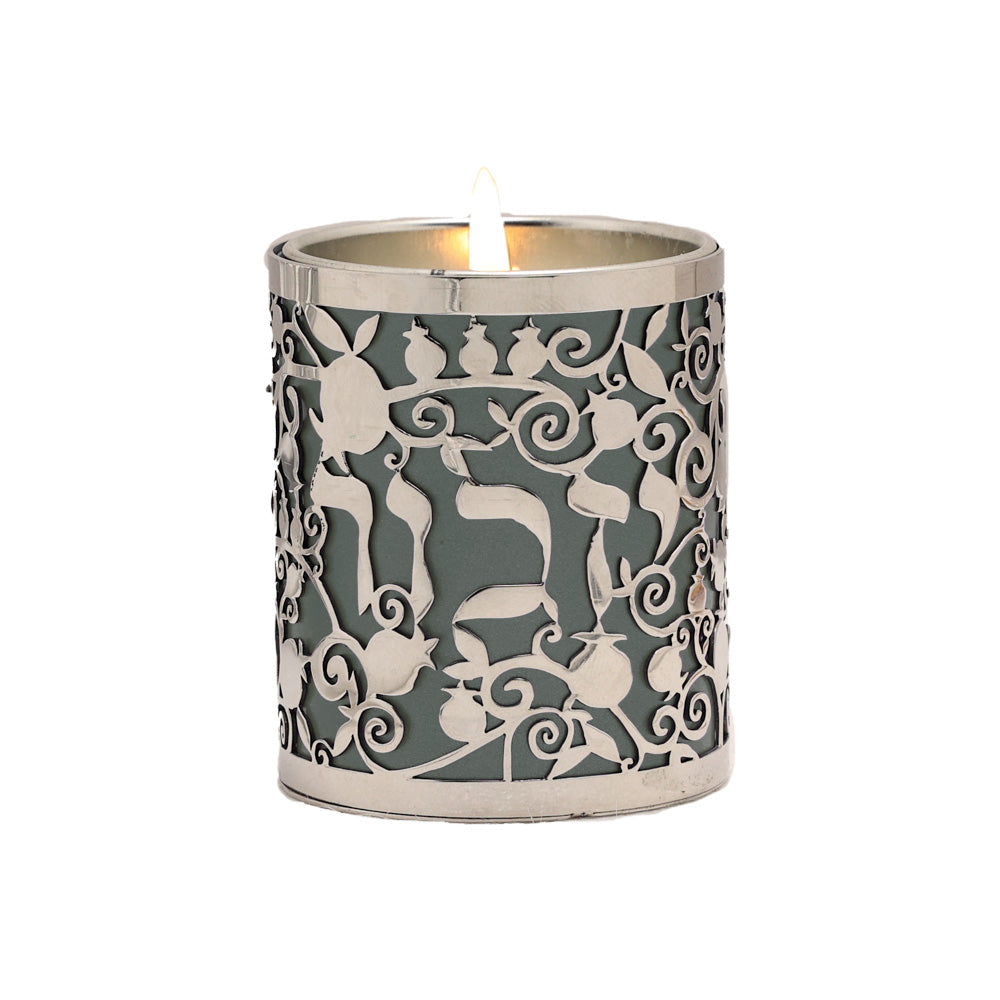 Metal Cutout Memorial Candle Holder, Pomegranate Yizkor