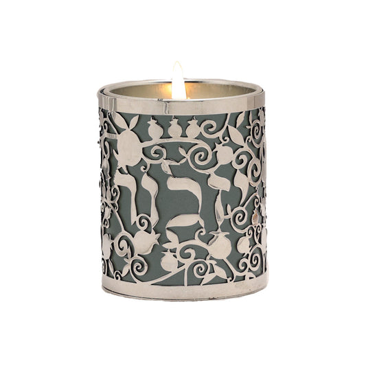Metal Cutout Memorial Candle Holder, Pomegranate Yizkor