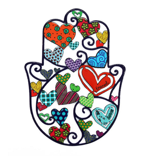 Metal Hamsa Wall Hanging, Hearts, 4" x 3"