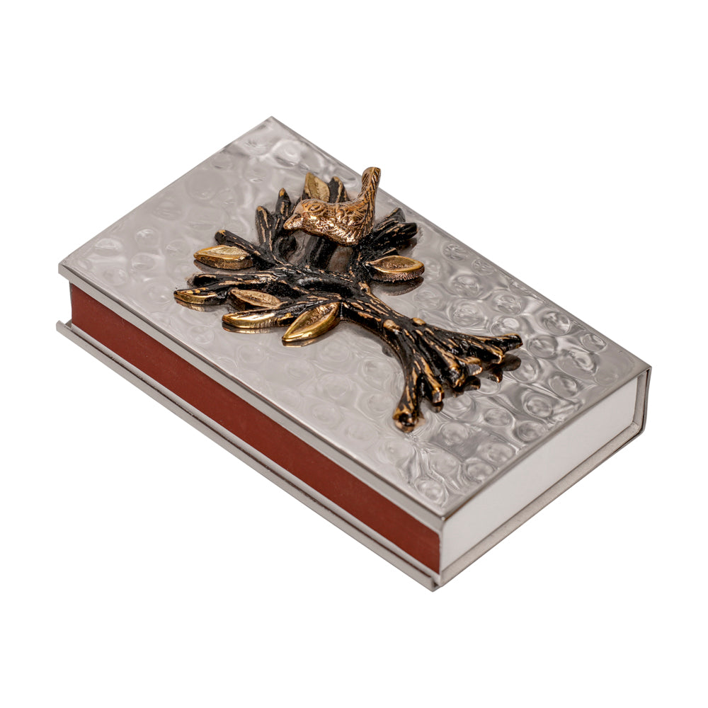 Hand Hammered Metal Matchbox Holder, Tree of Life