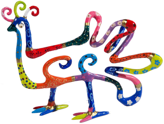 Hand Painted Metal Peacock Figurine, 9"