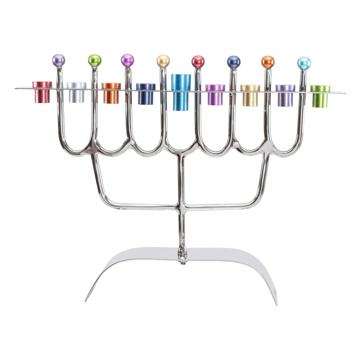Modern Sculptural Metal Menorah, Multicolor, 8.7"