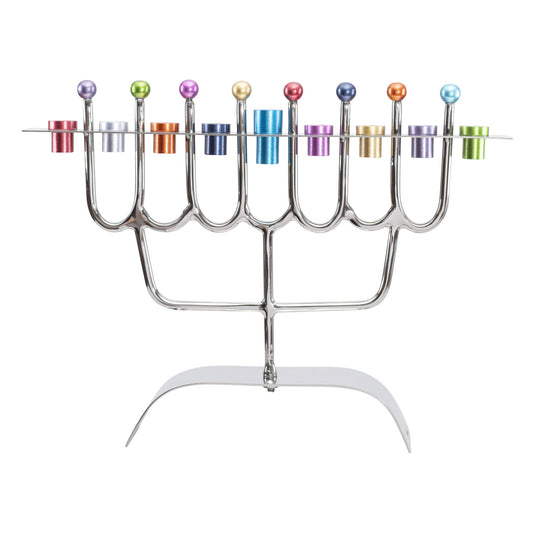 Modern Sculptural Metal Menorah, Multicolor, 8.7"