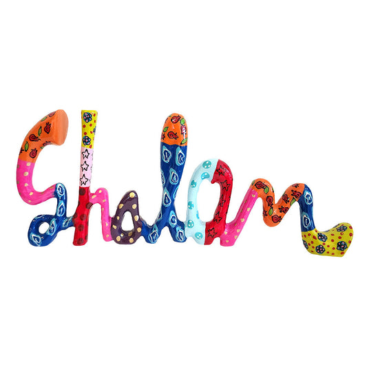 Handpainted Metal Shalom Sign, Multicolor 3D