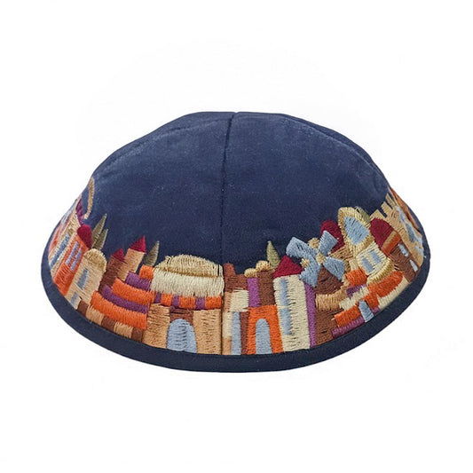 Velvet Embroidered Kippah, Multicolor
