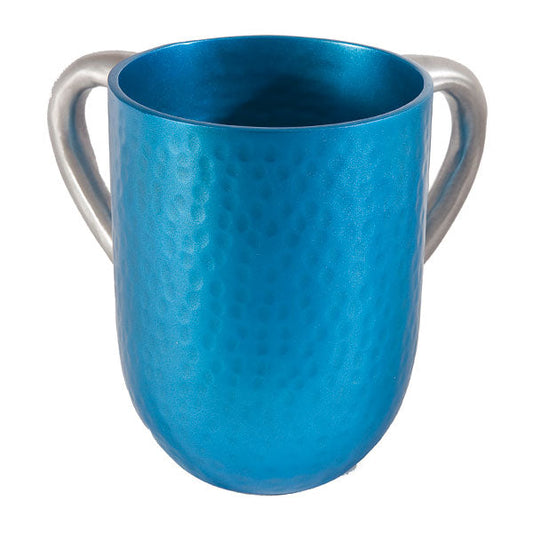 Hammered Aluminum Netilat Yadayim Cup, Turquoise