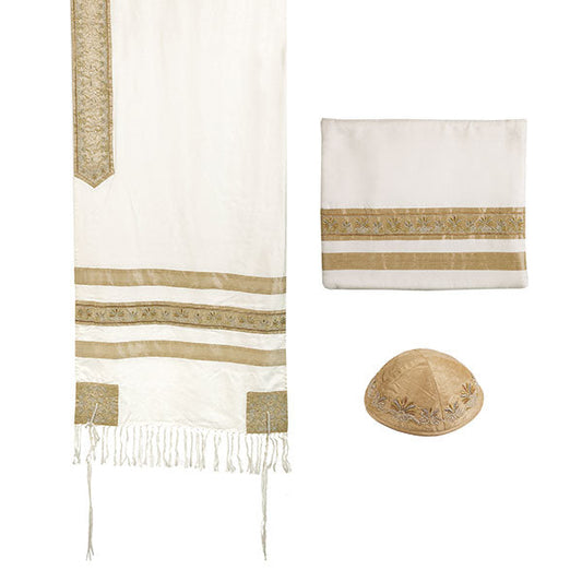 Embroidered Tallit Set, Gold, 19.5"