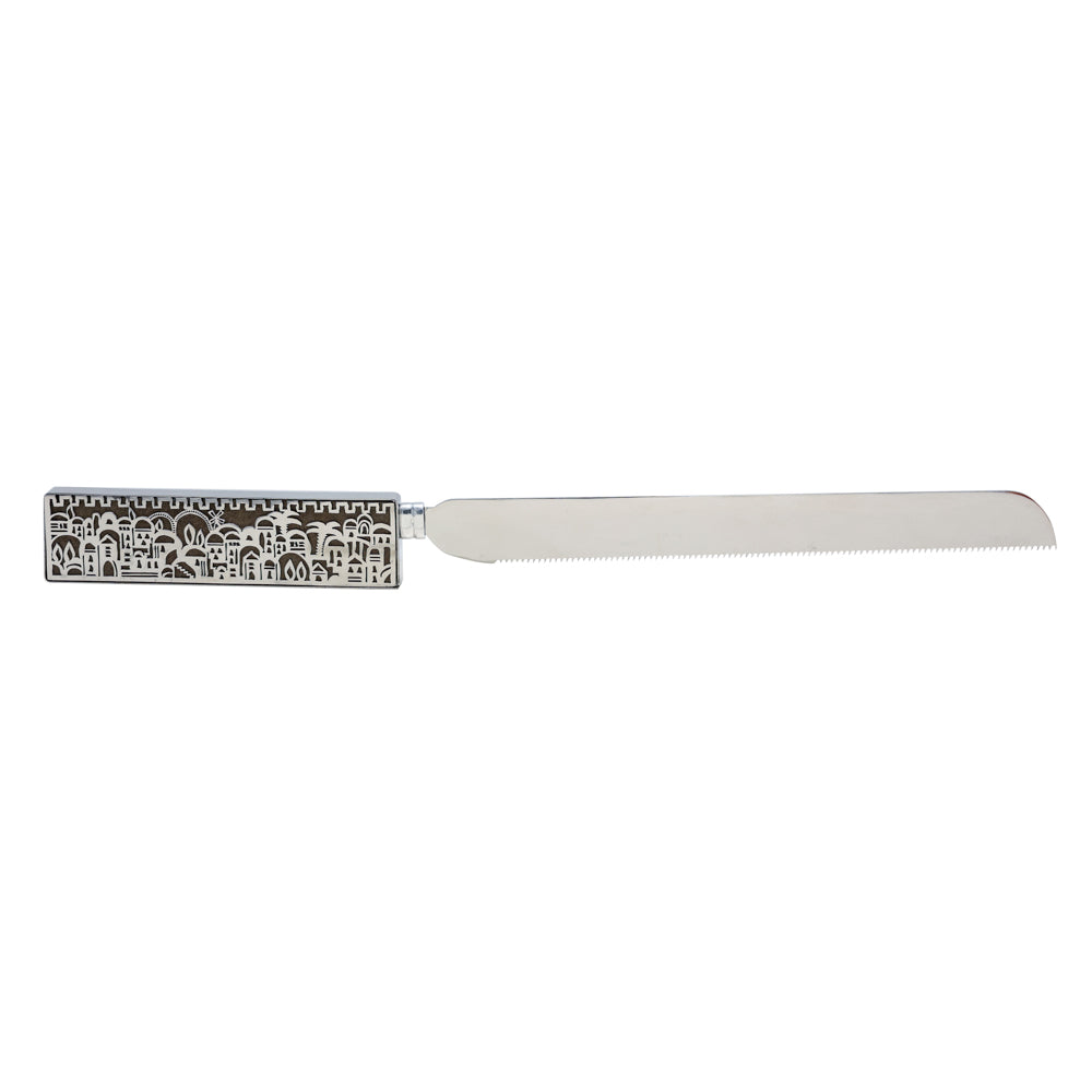 Metal Jerusalem Challah Knife, Antique Green