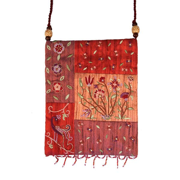 Embroidered Patch Bag, Floral Maroon