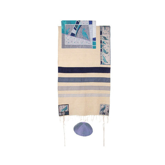 Raw Silk Tallit, Birds Appliqué 21" x 74"
