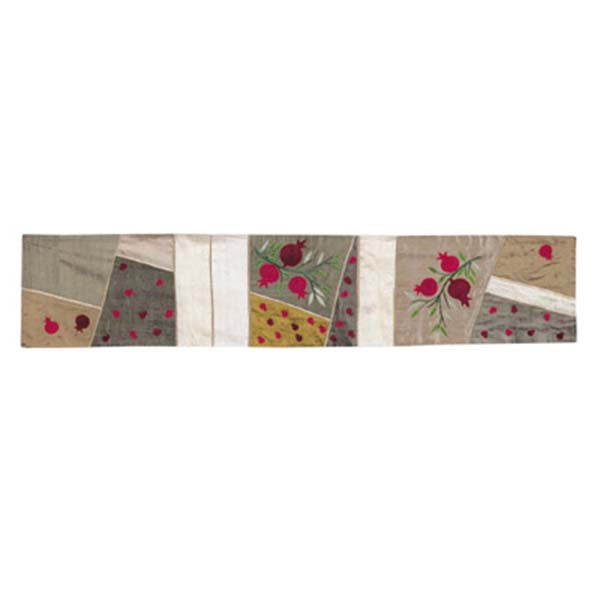 Appliqued Raw Silk Table Runner, Pomegranate