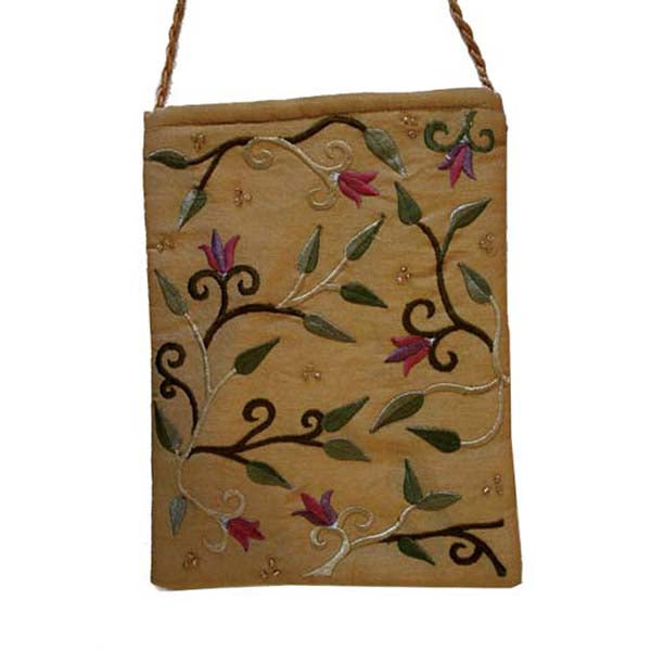 Embroidered Fabric Passport Bag, Flowers, Gold