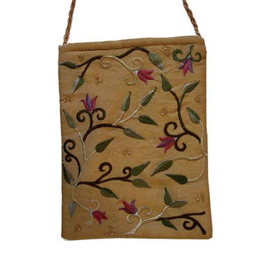 Embroidered Fabric Passport Bag, Flowers, Gold